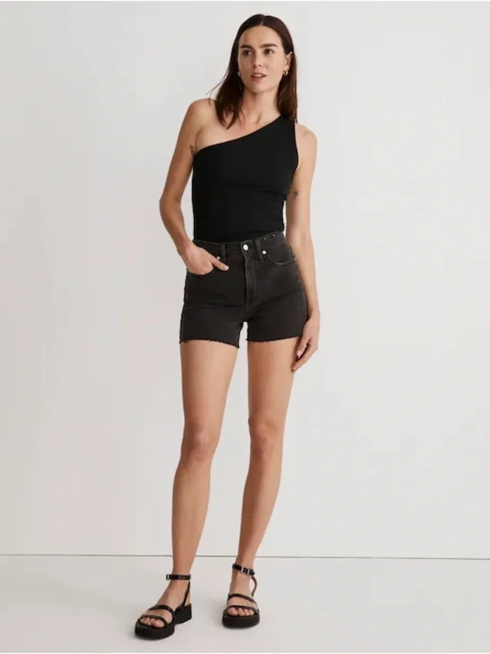 Madewell High Rise Denim Jean Shorts Lunar Wash Comfort Stretch Black Size 30 10